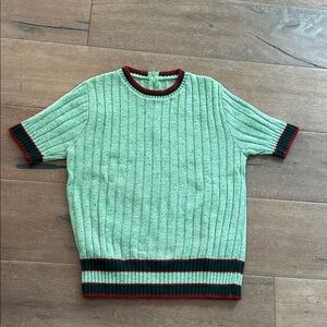Elegant Mint Green Ribbed vintage Crewneck Sweater
